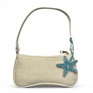 Summer Woven Shoulder Bag Purse - Cream/Beige - Starfish Charm